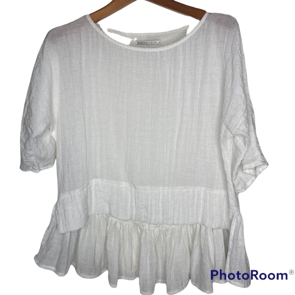 Matthildur Size P 4-6 (Small) White Gauzy Peplum Top